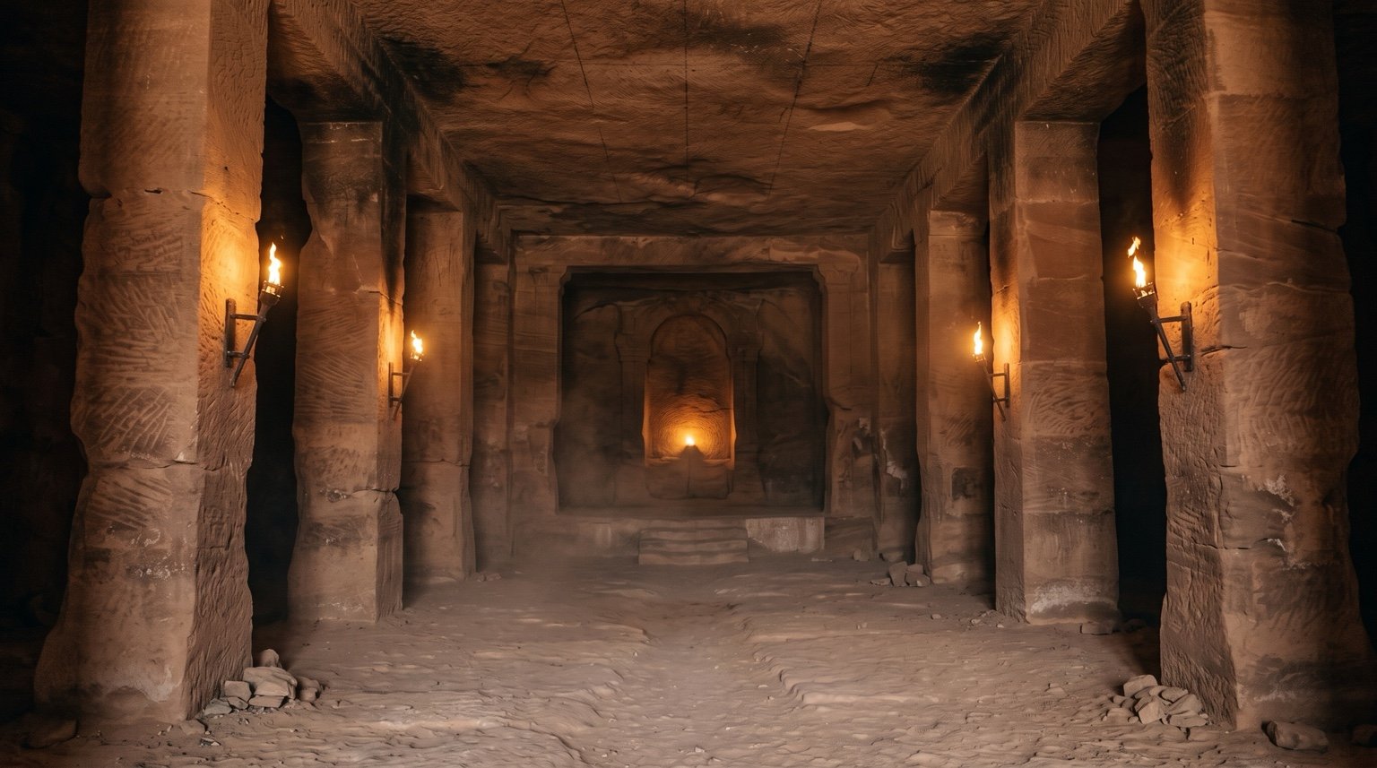 Interior de una construcción antigua recreada con IA